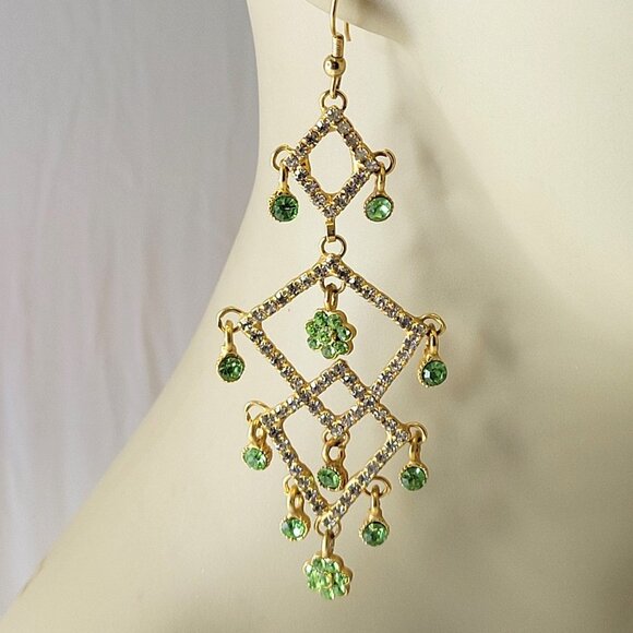 Gold Tone Long Dangle Earrings - Picture 1 of 12